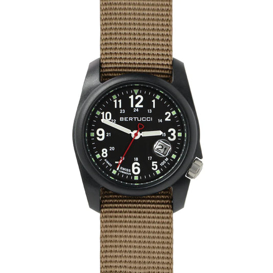 Bertucci DX3 SUPER field watch 40mm black dial bertucci khaki nylon band military outdoor watch