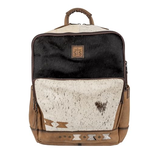 STS Women's Roswell Faye Durable Leather Backpack w/3 Zip Compartments, Cowhide/Veg Tan, 13" W x 15.5" H x 6" D by STS Ranchwear in Cowhide/Veg Tan