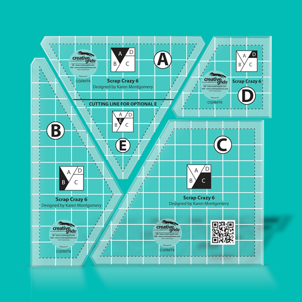 Creative Grids Scrap Crazy 6 Template Set Quilt Ruler – CGRMT6 – Made in USA, 6in x 9in, Non-Slip Grip Acrylic Quilting, Sewing, Crafting, Patchwork Ruler & Template