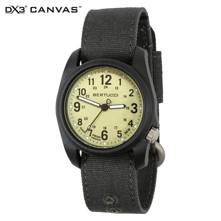 Bertucci DX3 Canvas Field Watch 40mm – Saguaro Dial, Faded Black Canvas Band