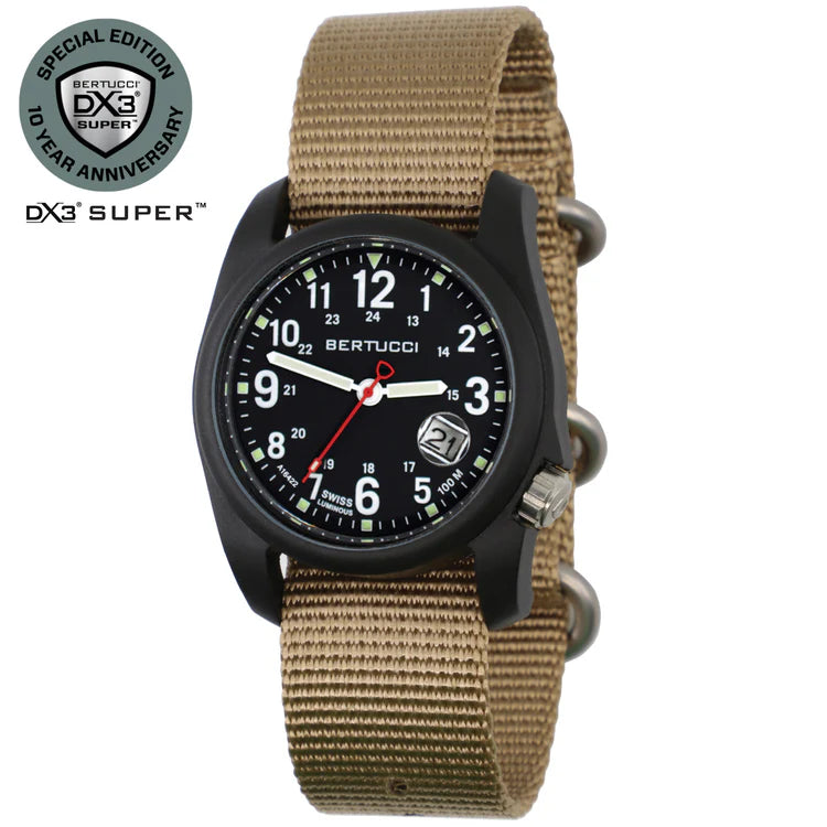 Bertucci DX3 SUPER field watch 40mm black dial bertucci khaki nylon band military outdoor watch