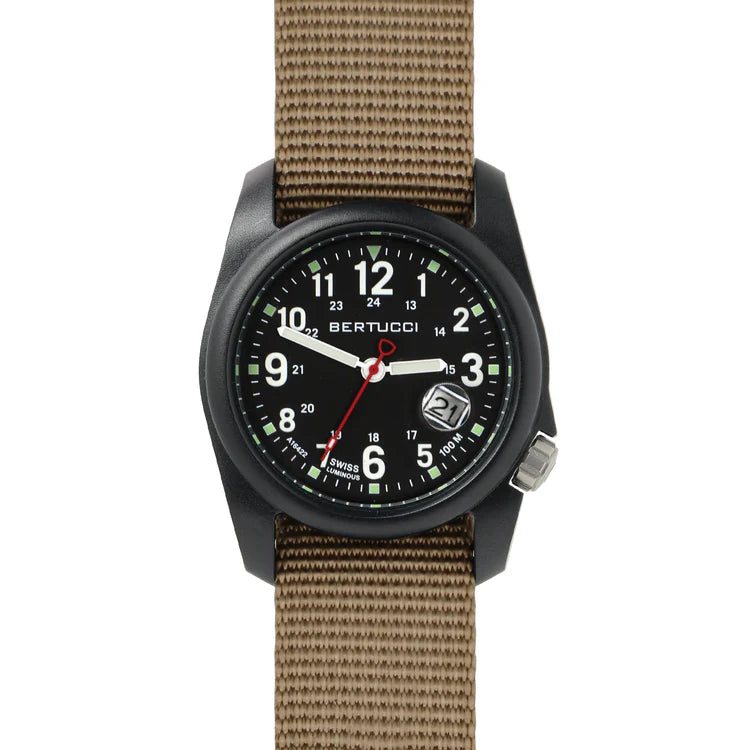 Bertucci DX3 SUPER field watch 40mm black dial bertucci khaki nylon band military outdoor watch