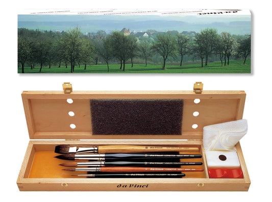da Vinci Watercolor Series 5240 Deluxe Paint Brush Set, Natural Hair and Synthetic with Wooden Storage Box and Brush Soap, Multiple Sizes, 5 Brushes (Series 36, 991, 5530, 5550) - da Vinci art supplies product photo