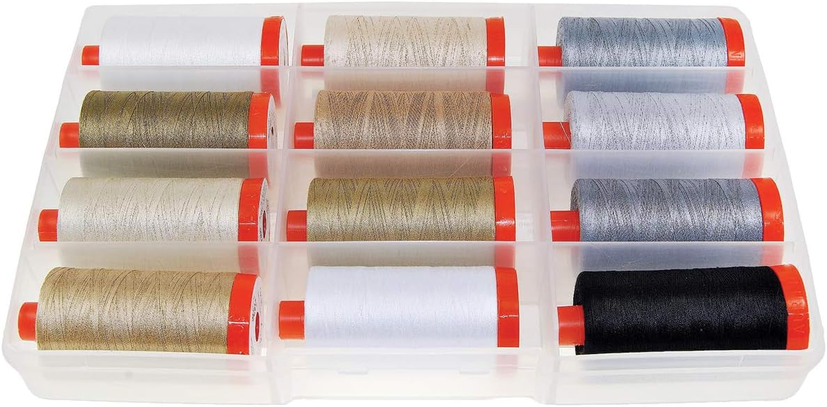 Aurifil 50wt cotton thread set assorted colors
Aurifil Mark Lipinski Basics Collection thread spools
Aurifil quilting thread set 12 spools