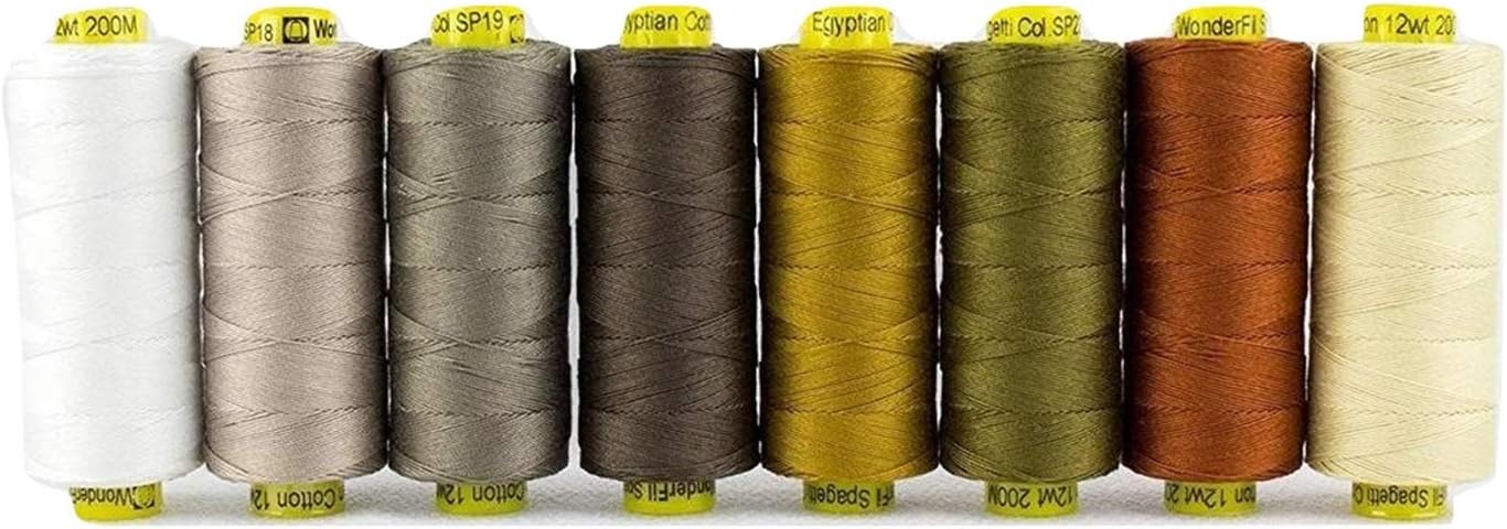 WonderFil Specialty Threads Spagetti, 3-Ply 100% Long Staple Double-Gassed Egyptian Cotton, Neutrals - Set of 8