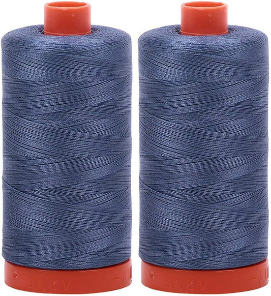 2-Pack - Aurifil 50WT - Blue Grey (1126) Solid - Mako Cotton Thread - 1422 Yards Each