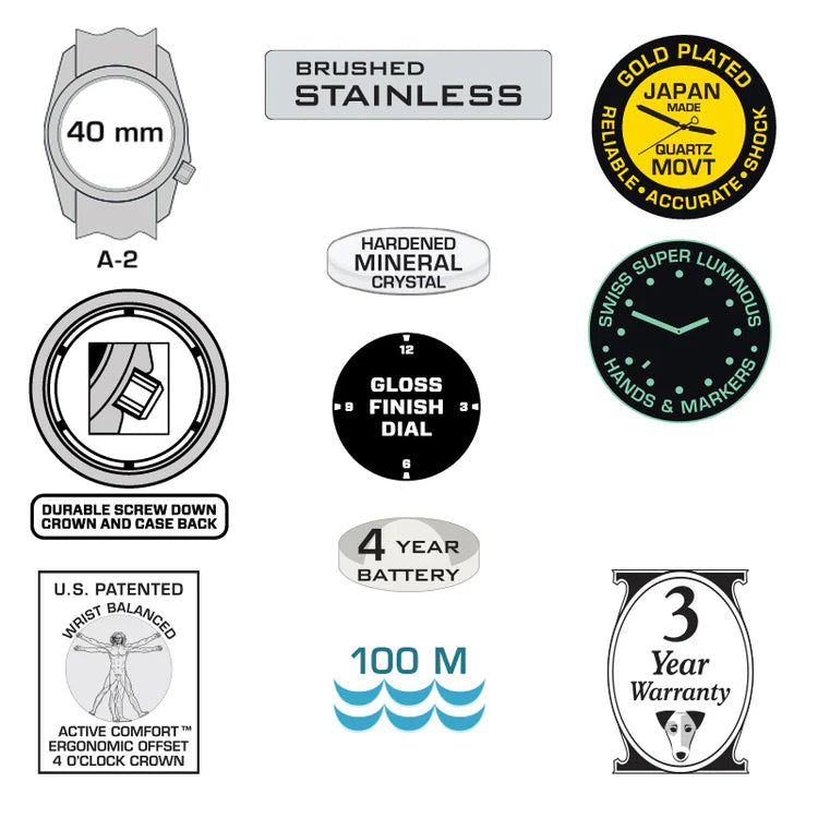 Bertucci A-2S Field Watch 40mm – Black Dial, Defender Drab Nylon Band