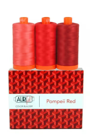 Aurifil Color Builder Pompeii Red AC50CP3-002 set with three large spools of 50wt red cotton thread

