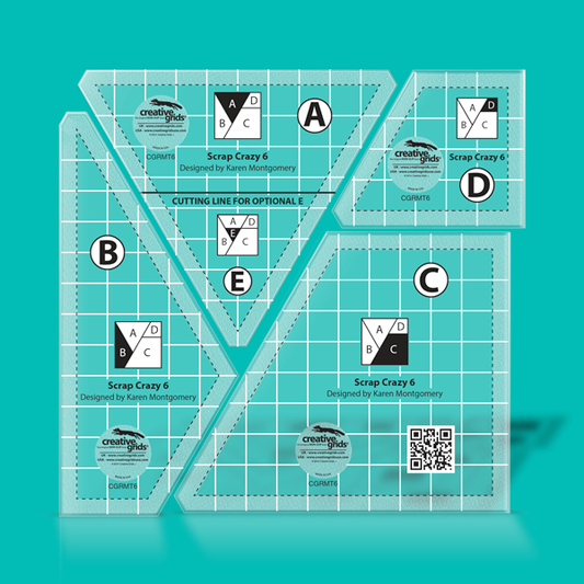 Creative Grids Scrap Crazy 6 Template Set Quilt Ruler – CGRMT6 – Made in USA, 6in x 9in, Non-Slip Grip Acrylic Quilting, Sewing, Crafting, Patchwork Ruler & Template
