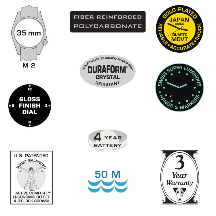 Bertucci M-2RA women's field watch 35mm sand dial black comfort webb band