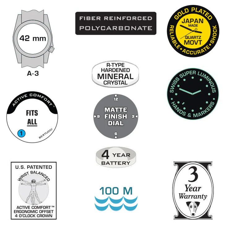 Bertucci A-3P Sportsman Field Watch 42mm – Black Dial, Coyote Nylon Band