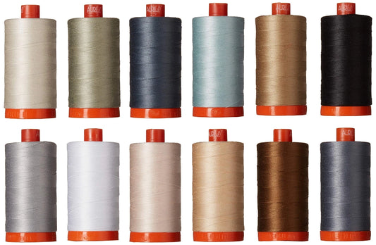 Christa Quilts Piece and Quilt Neutrals Aurifil Thread Kit 12 Large Spools 50 Weight CW50PQN12, Assorted, 12 count