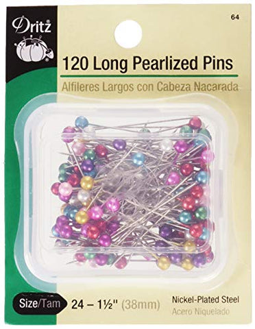 Dritz 64 Pearlized Pins, Long, 1-1/2-Inch (120-Count),Assorted