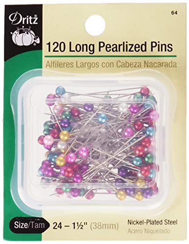 Dritz 64 Pearlized Pins, Long, 1-1/2-Inch (120-Count),Assorted