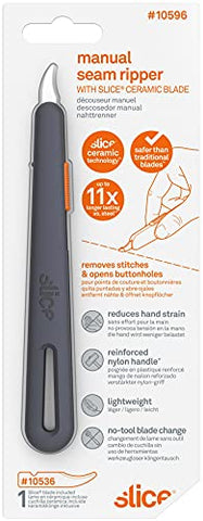 Slice Safety Seam Ripper With Manual Retraction, Safety Blade, 10596 Ambidextrous Tool, Replaceable Blade Lasts up to 11x Longer Than Metal - 1 Piece