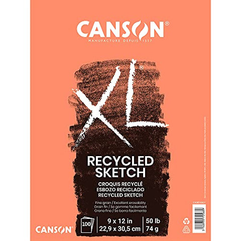 Canson XL Series Recycled Paper Sketch Pad, Fold Over, 50 Pound, 9 x 12 Inch, 100 Sheets