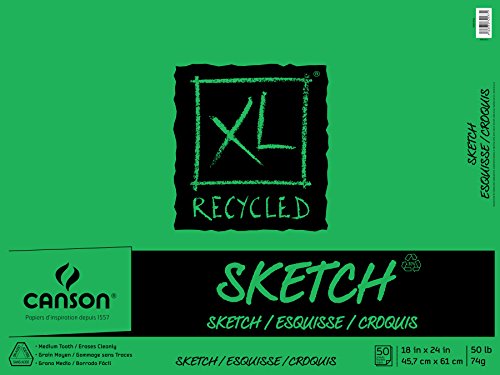 Canson XL Series Recycled Paper Sketch Pad, Fold Over, 50 Pound, 18 x 24 Inch, 50 Sheets