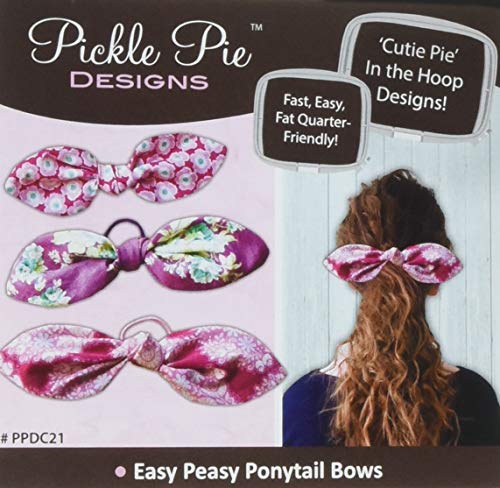 Pickle Pie Designs Easy Peasy Ponytail Bows Machine Embroidery Design CD Pattern