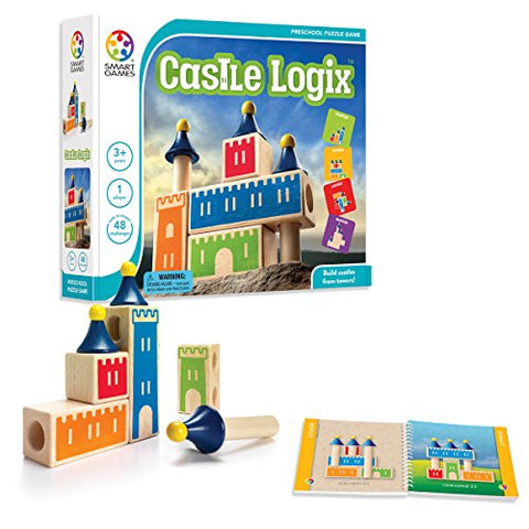 SmartGames Castle Logix Wooden Cognitive Skill-Building Puzzle Game Featuring 48 Playful Challenges for Ages 3+