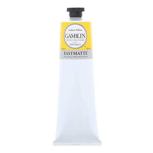 Gamblin Artist Paint, FastMatte Alkyd Colors, Fast Drying Oil Paint, Indian Yellow, 150ml Tube