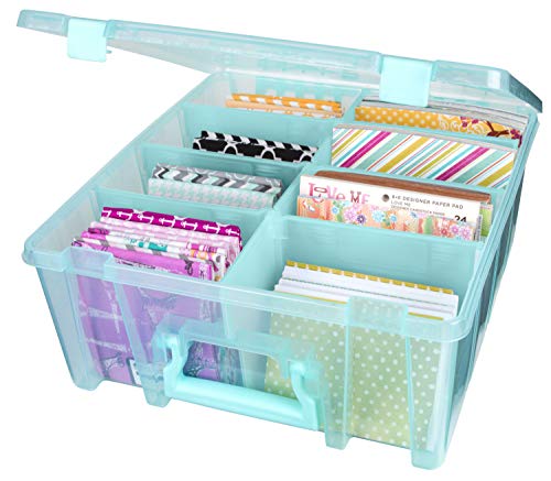 ArtBin 6990AA Super Satchel Double Deep, Portable Art & Craft Organizer with Handle, [1] Plastic Storage Case, Aqua Mist