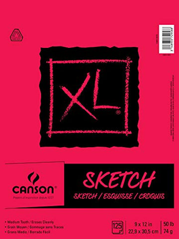 Canson XL Series Paper Sketch Pad for Charcoal, Pencil and Pastel, Fold Over, 50 Pound, 9 x 12 Inch, 125 Sheets