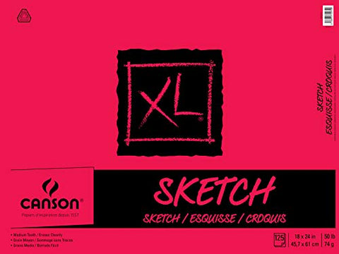 Canson XL Series Paper Sketch Pad for Charcoal, Pencil and Pastel, Fold Over, 50 Pound, 18 x 24 Inch, 125 Sheets