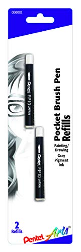 Pentel Arts Pocket Brush Refills, Gray Pigment Ink, 2 pack (FP10BP2N)