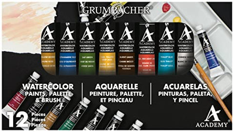 Grumbacher Academy Watercolor Paint, 7.5ml/0.25 oz. Tube, 10-Color Set