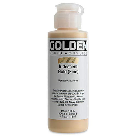 4 Oz Fluid Acrylic Iridescent Color Paints Color: Gold (Fine)