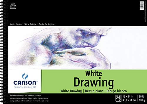 Canson Artist Series 1557 Pure White Drawing Paper Pad, Fine Texture, Top Wire Bound, 80 Pound, 18 x 24 Inch, Bright White, 24 Sheets