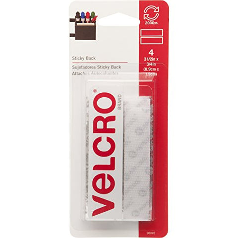 VELCRO 90076 Sticky Back 3.5-In. Strips, White, 4 Ct. - Quantity 6