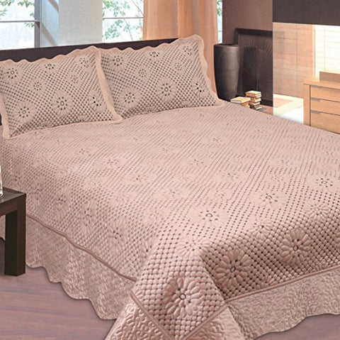 Bedspread Very Softy Embroidered Beige 3 Pcs King