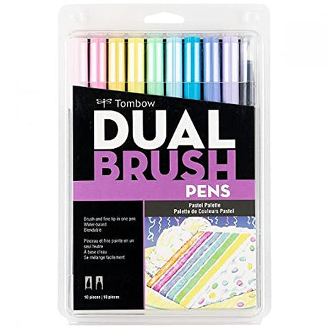 Tombow 56187 Dual Brush Pen Art Markers, Pastel, 10-Pack. Blendable, Brush and Fine Tip Markers