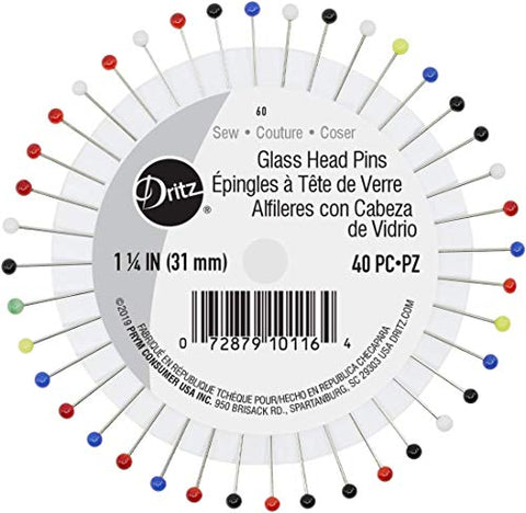 Dritz 60 Glass Head Pins, 1-1/4-Inch (40-Count)