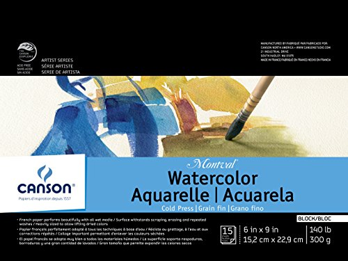 Canson Montval Watercolor Block, Cold Press Acid Free French Paper, 140 Pound, 6 x 9 Inch, 15 Sheets