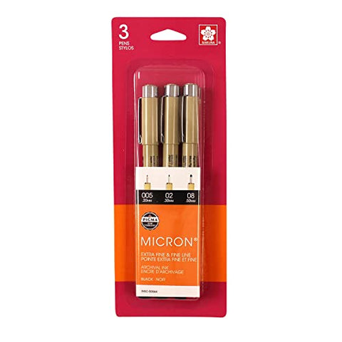 Sakura Pigma Micron Pen Set .20.30.50mm Blk 3pc