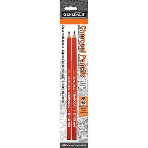 General Pencil GEN5572BBP Generals Charcoal Pencil - 2B44; 2 Piece - Pack of 6