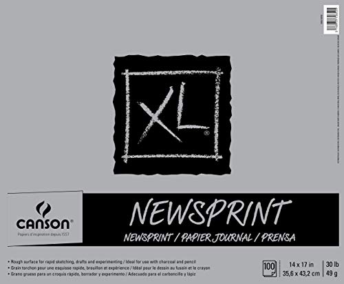 Canson XL Series Newsprint Paper Pad, for Charcoal and Pencil, Fold Over, 30 Pound, 14 x 17 Inch, 100 Sheets, 14