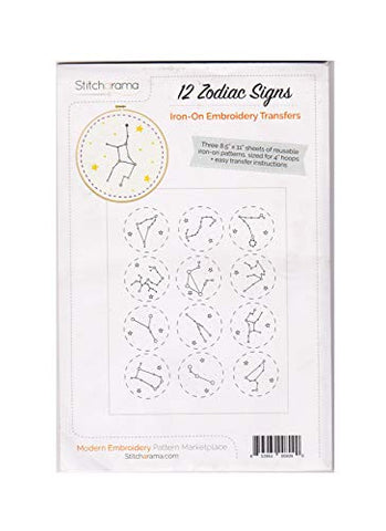 Stitcharama 12 Zodiac Patterns Iron-On Embroidery Transfers, Varies