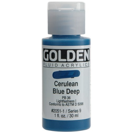 Golden Fluid Acrylic Paint, 1-Ounce, Cerulean Blue Deep