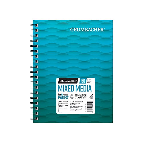 GRUMBACHER Mixed Media Paper Pad with In and Out Pages, Side Wired, 90 lb./185 GSM, 7” x 10”, 50 White Sheets/Pad (26460700613)