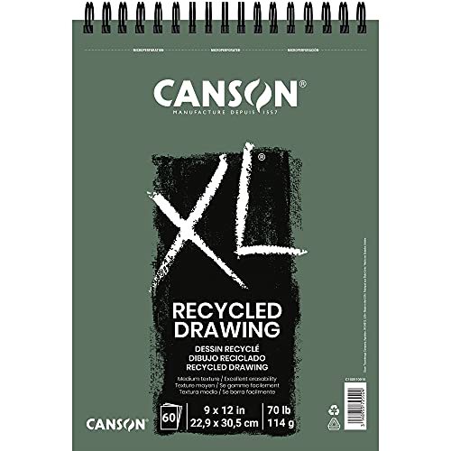 Canson XL Series Recycled Drawing Paper Pad, Top Wire Bound, 70 Pound, 9 x 12 Inch, 60 Sheets