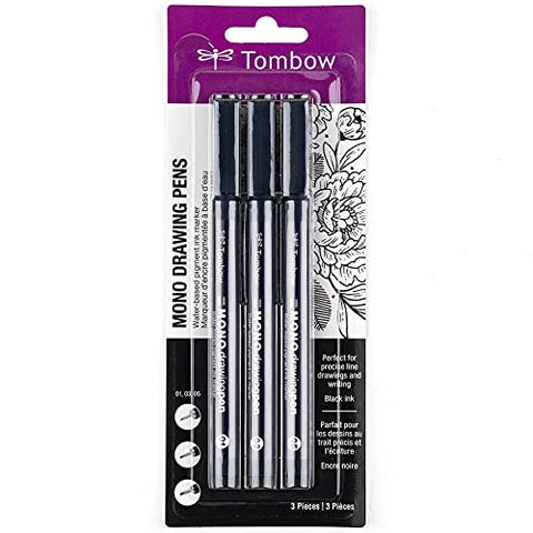 Tombow 66403 MONO Drawing Pen, 3-Pack. Create Precise, Detailed Drawings with Three Tip Sizes – 01, 03 and 05