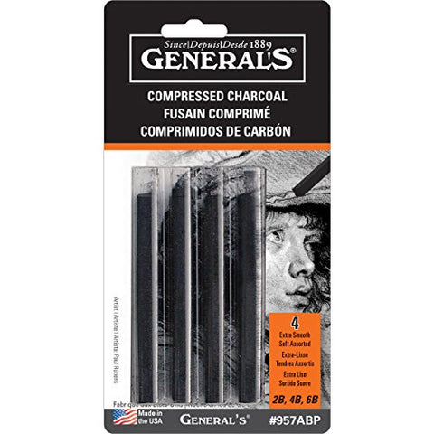 General Pencil Bulk Buy Compressed Charcoal Sticks 4 Pack Assorted Square 957ABP (3-Pack)