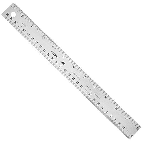 Stainless Steel 12 Inch Metal Ruler Non-Slip Rubber Back, with Inch and Metric Graduations