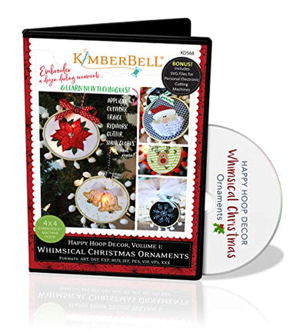 Kimberbell Happy Hoop Decor, Volume 1: Whimsical Christmas Ornaments Machine Embroidery CD KD568, Includes: Directions & 12 Unique Designs with Variety of Techniques, Hoop Size: 4x4, Made in USA