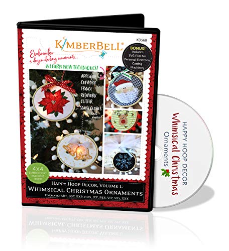 Kimberbell Happy Hoop Decor, Volume 1: Whimsical Christmas Ornaments Machine Embroidery CD KD568, Includes: Directions & 12 Unique Designs with Variety of Techniques, Hoop Size: 4x4, Made in USA