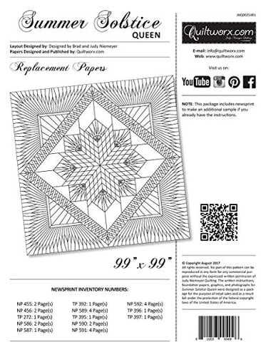 Quiltworx - Judy Niemeyer Quilting Summer Solstice Queen Replacement Papers Pattern, None