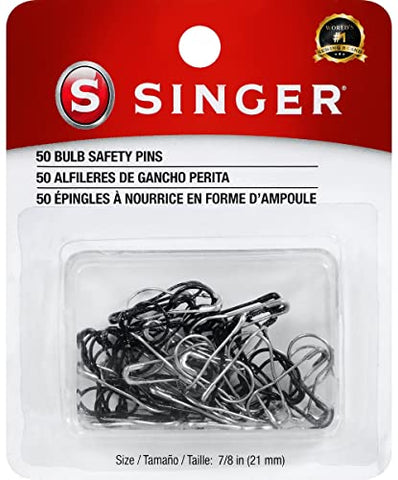 SINGER Bulb Safety Pins, Silver, Black 50 Piece